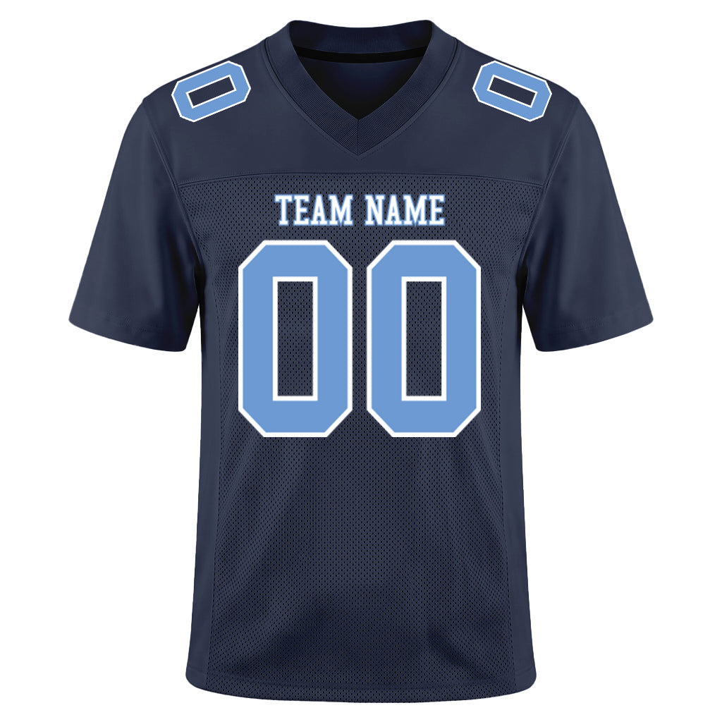 Custom Navy Light Blue-White Mesh Football Jersey