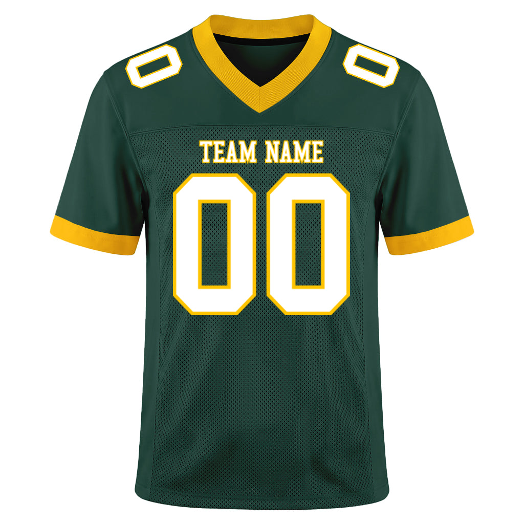 Custom Green White-Gold Mesh Football Jersey