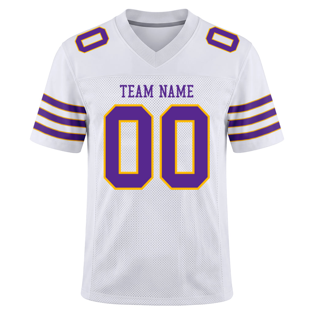 Custom White Purple-Gold Mesh Football Jersey