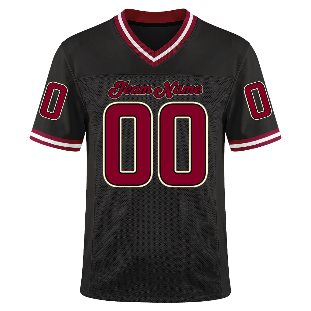 Custom Black Cardinal-Cream Mesh Throwback Mesh Football Jersey