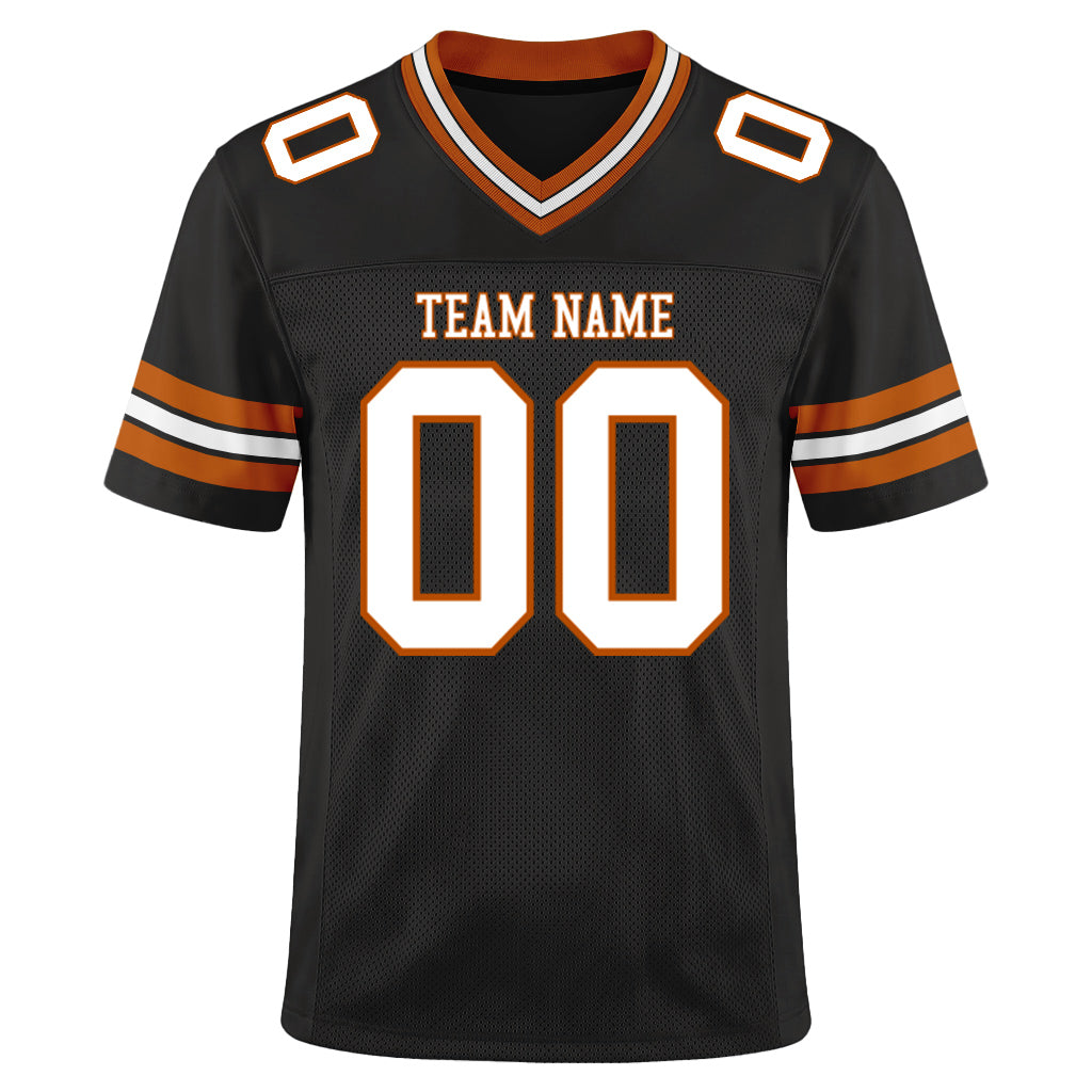Custom Black White-Texas Orange Custom Name Mesh Football Jersey