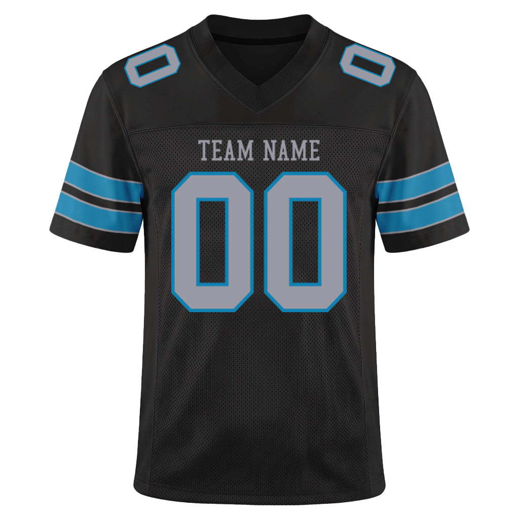 Custom Black Light Gray-Panther Blue Mesh Football Jersey