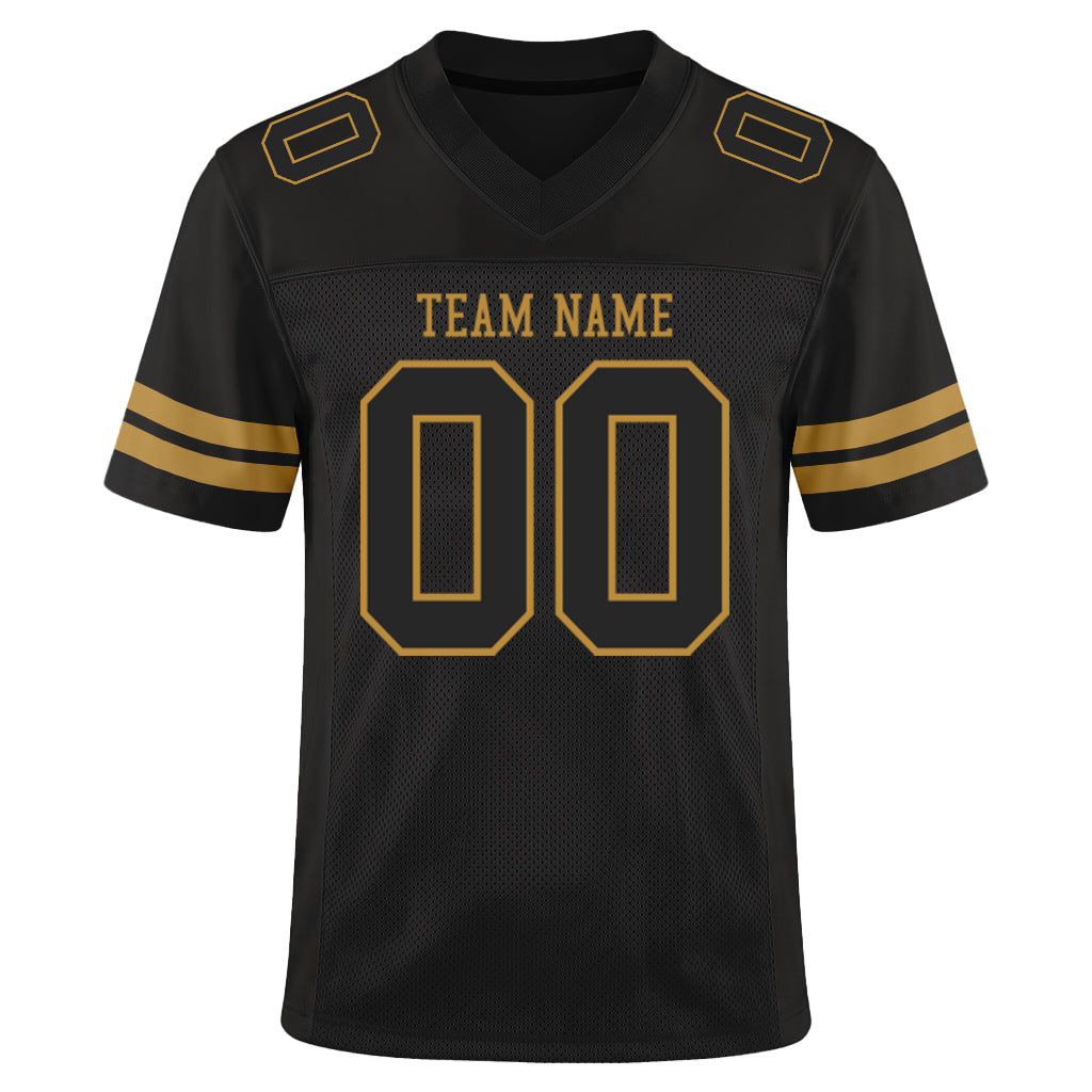 Custom Black Black-Old Gold Mesh Football Jersey