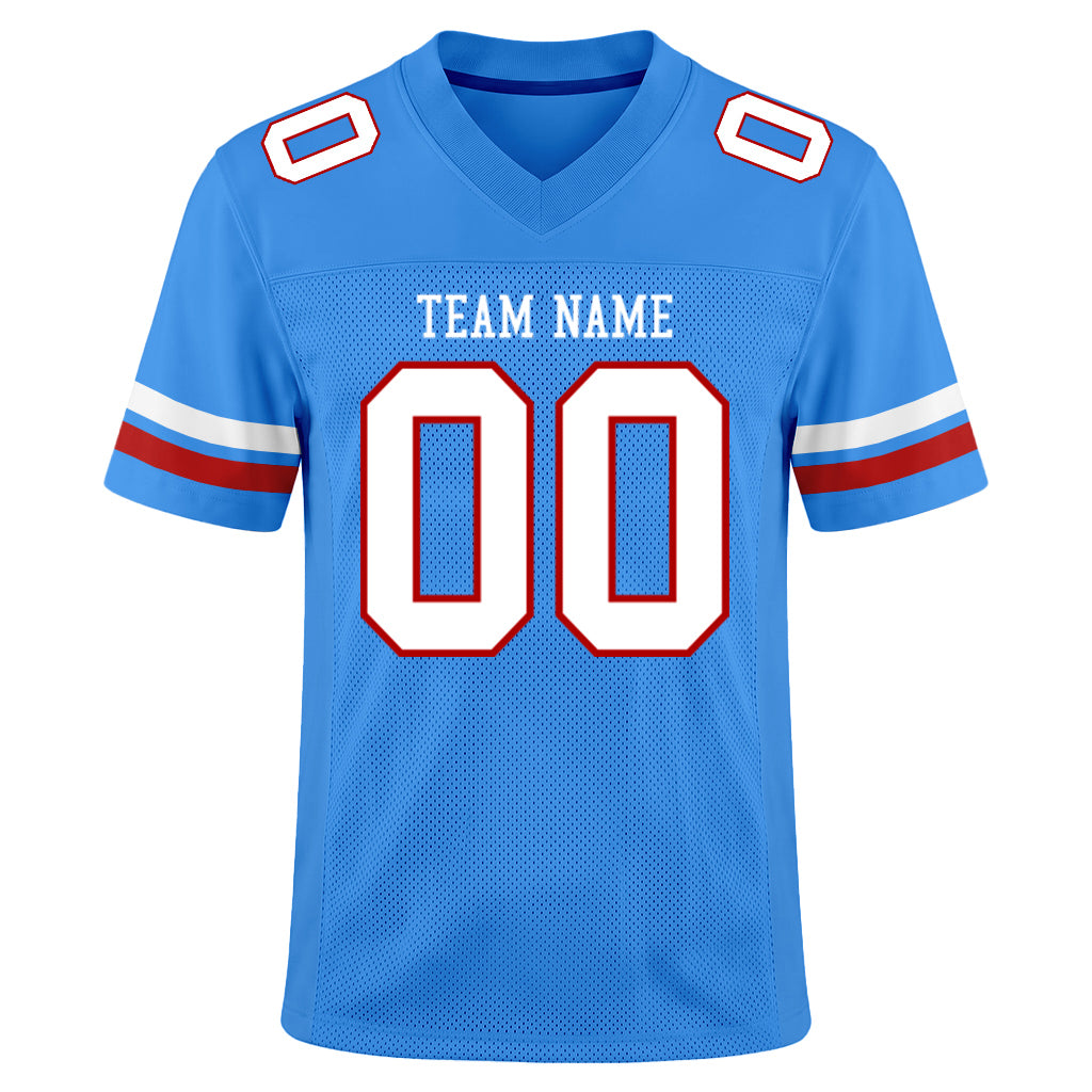 Custom Powder Blue White-Red Mesh Football Jersey