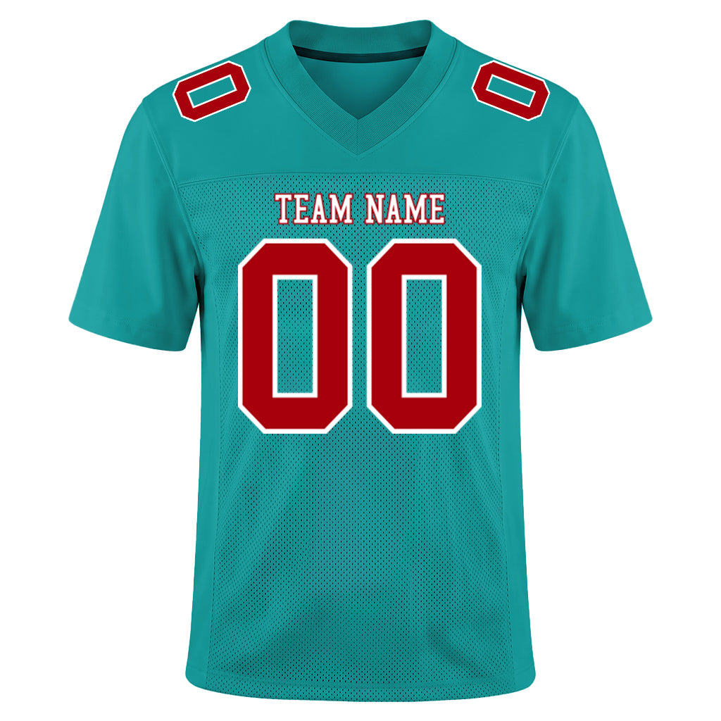 Custom Aqua Red-White Football Jersey