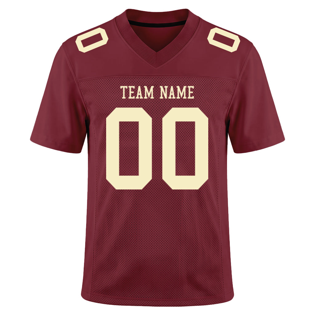 Custom Burgundy Cream Mesh Football Jersey