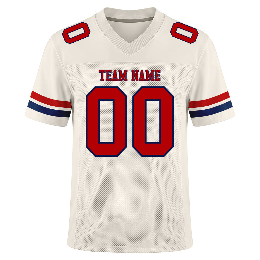 Custom Cream Red-Navy Mesh Football Jersey