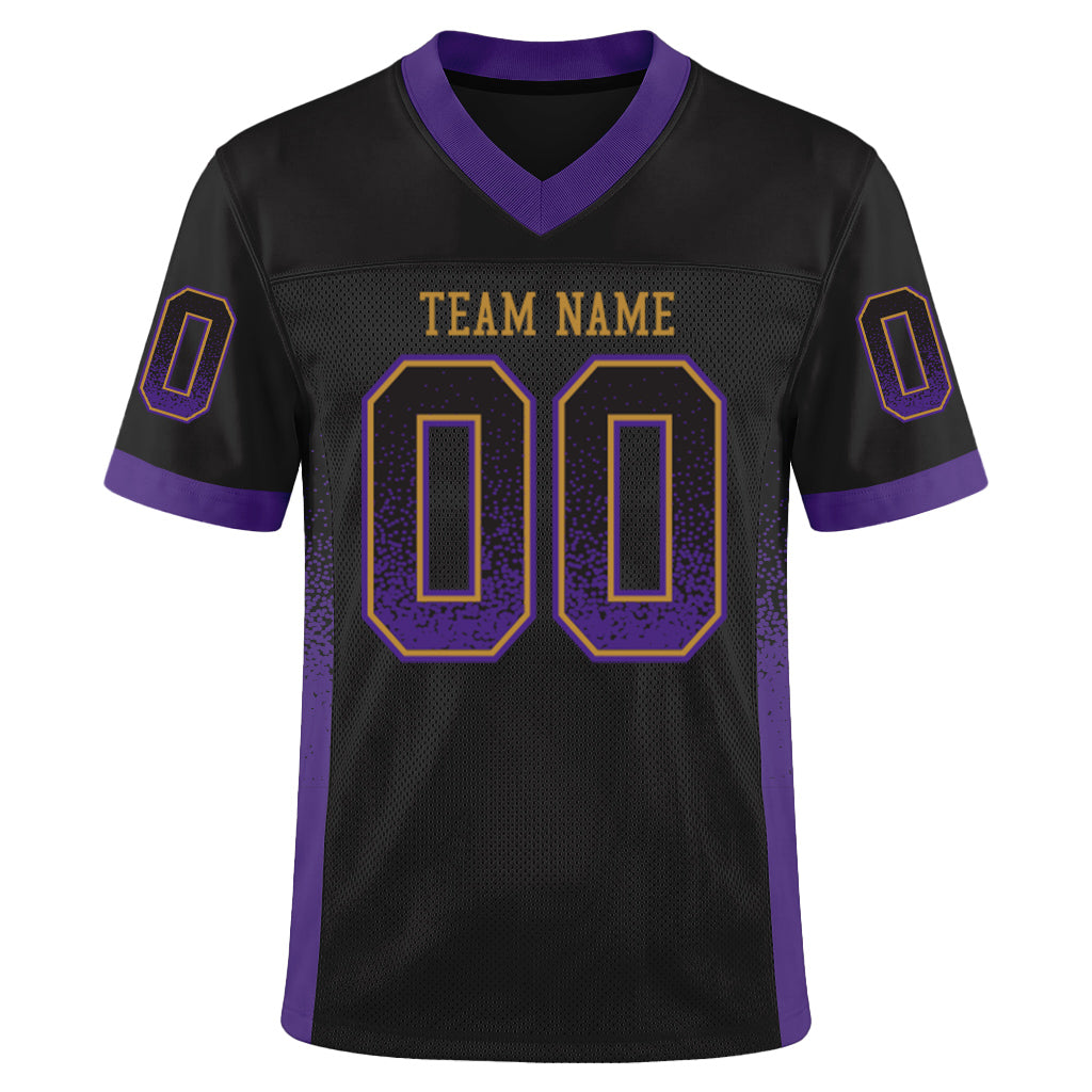 Custom Black Purple-Old Gold Drift Fashion Mesh Football Jersey