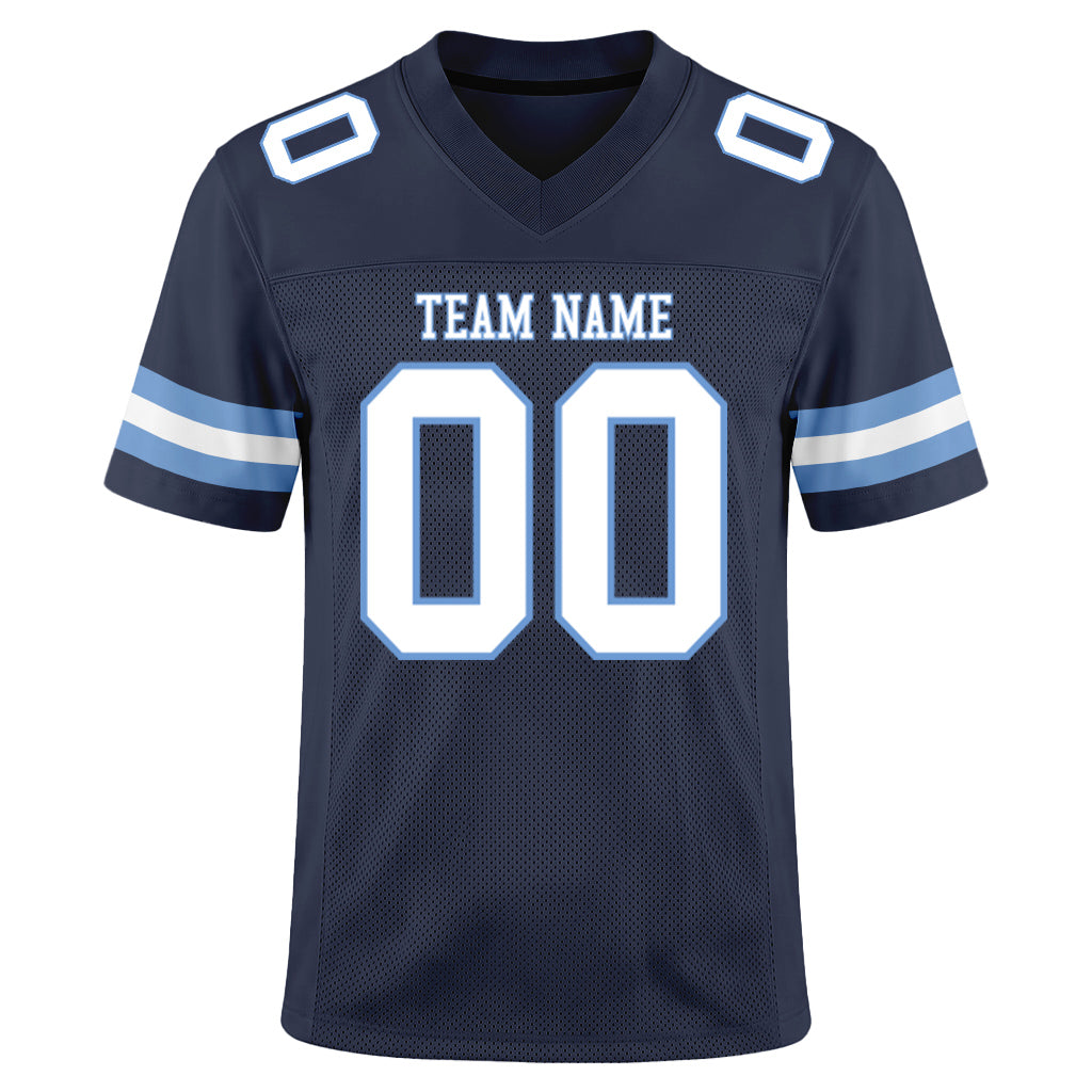 Custom Navy White-Light Blue Mesh Football Jersey