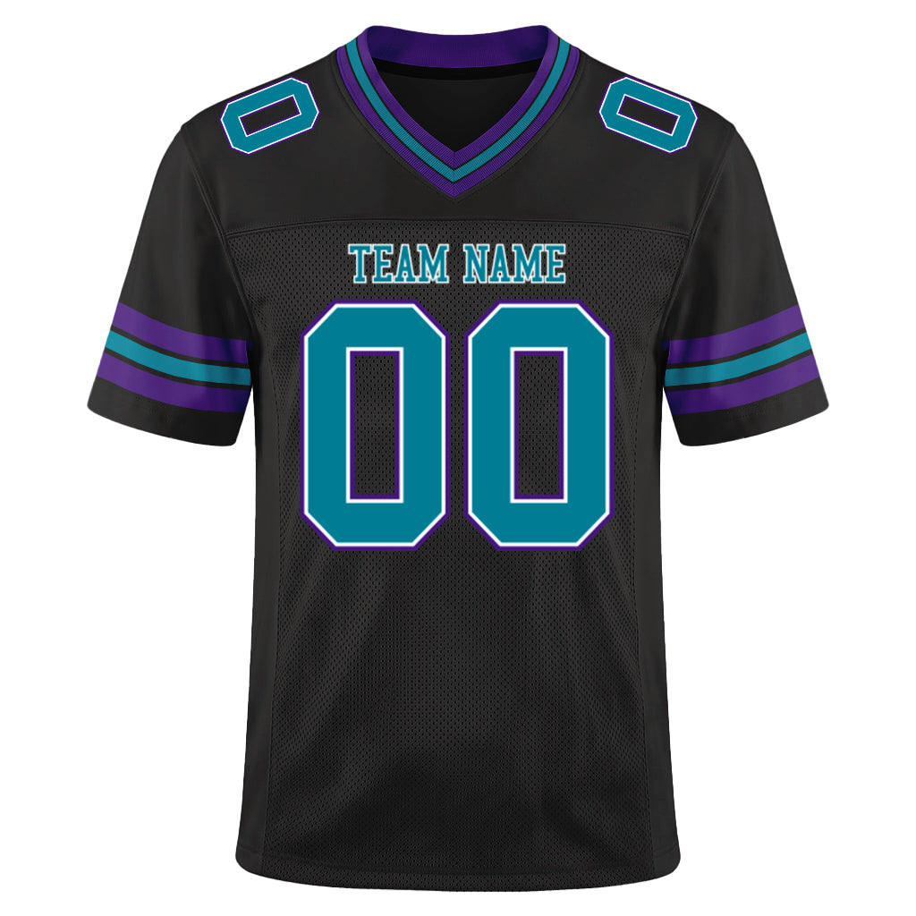 Custom Black Teal-Purple Mesh Football Jersey