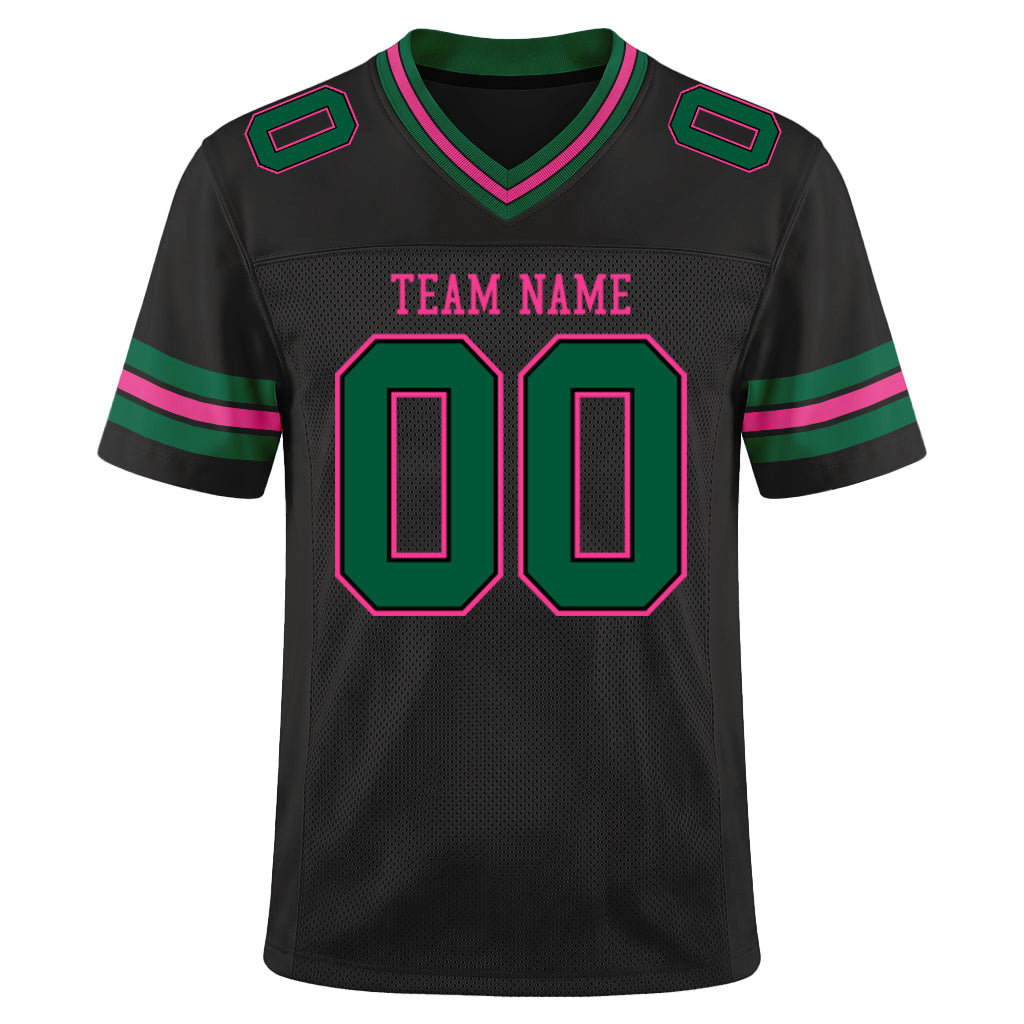 Custom Black Kelly Green-Pink Mesh Football Jersey