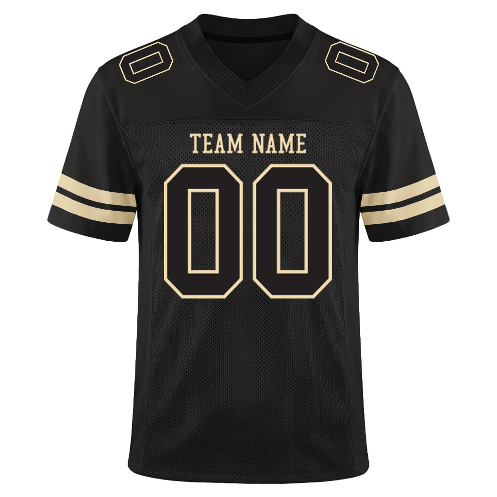 Custom Black Black-Cream Mesh Football Jersey