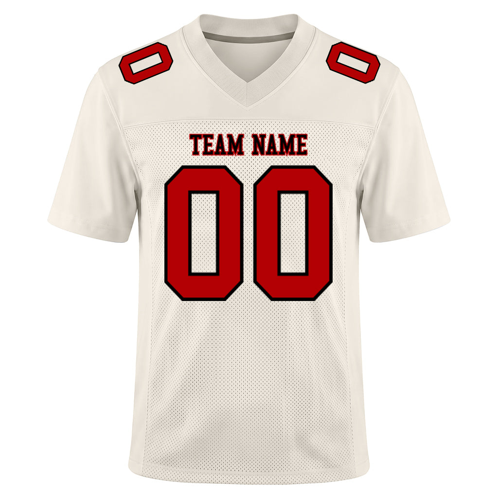 Custom Cream Red-Navy Mesh Football Jersey