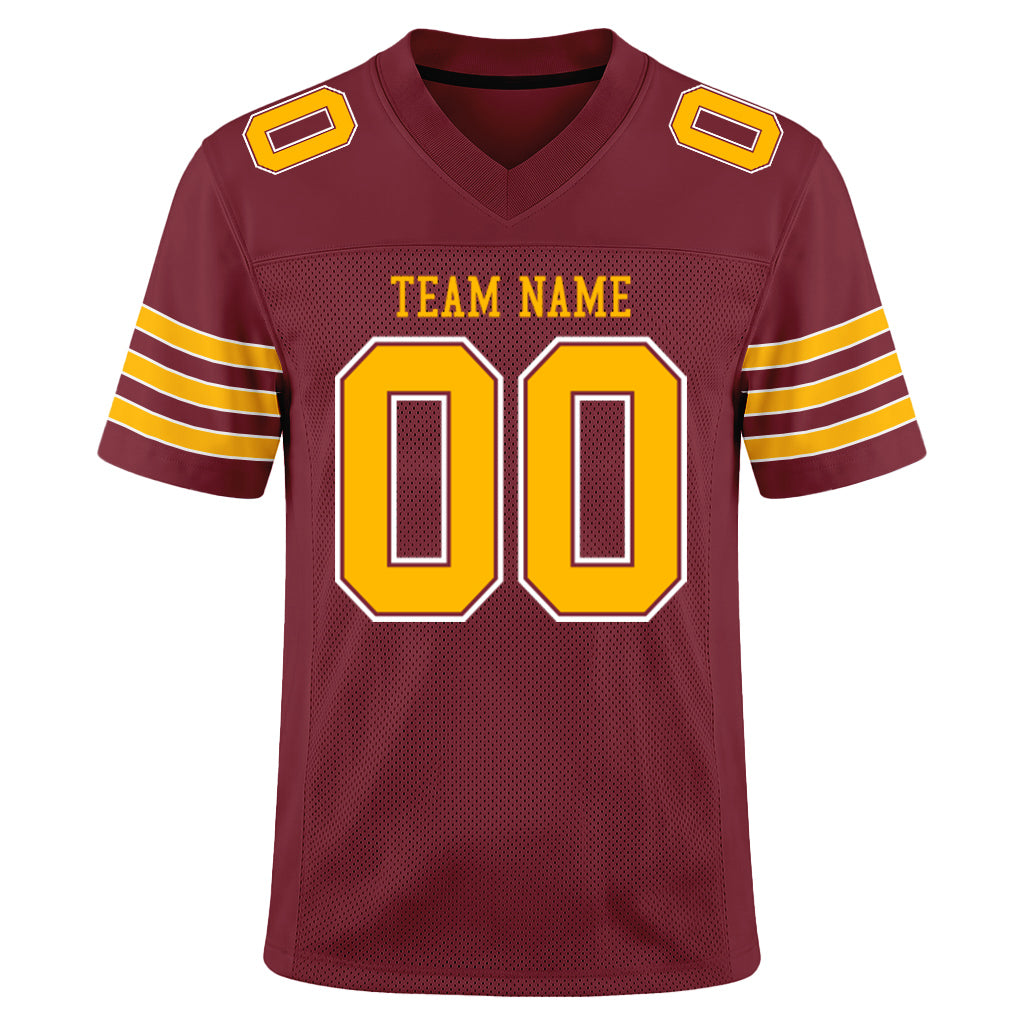 Custom Burgundy Gold-White Mesh Football Jersey