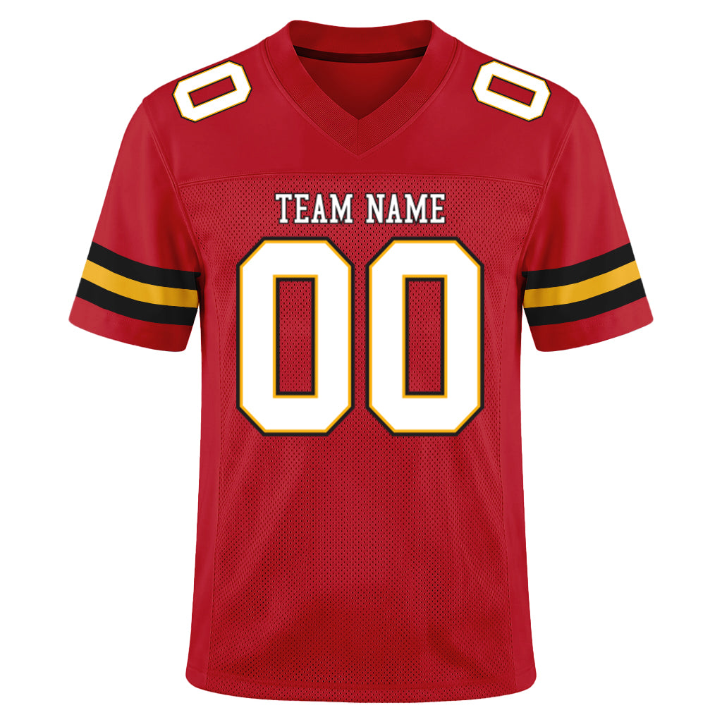 Custom Red White-Gold Mesh Football Jersey