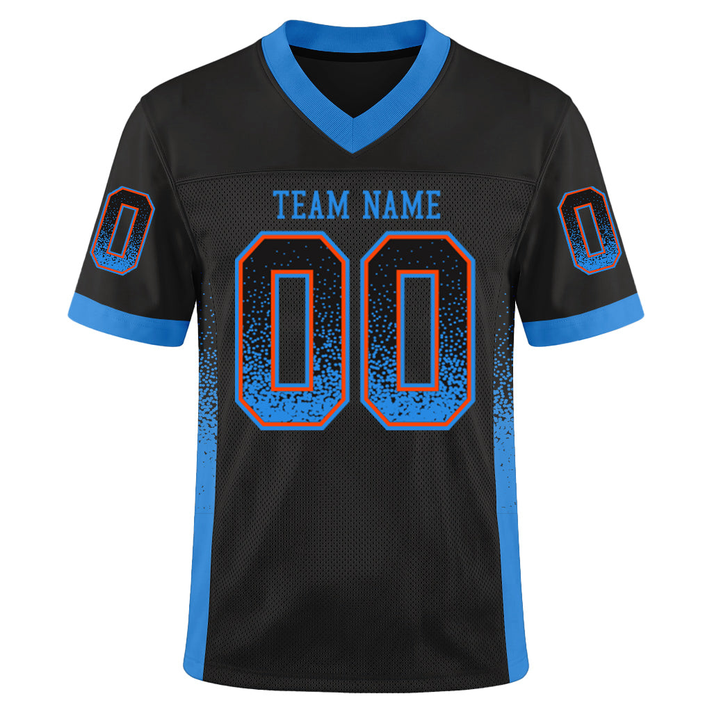 Custom Black Electric Blue-Orange Mesh Drift Fashion Mesh Football Jersey