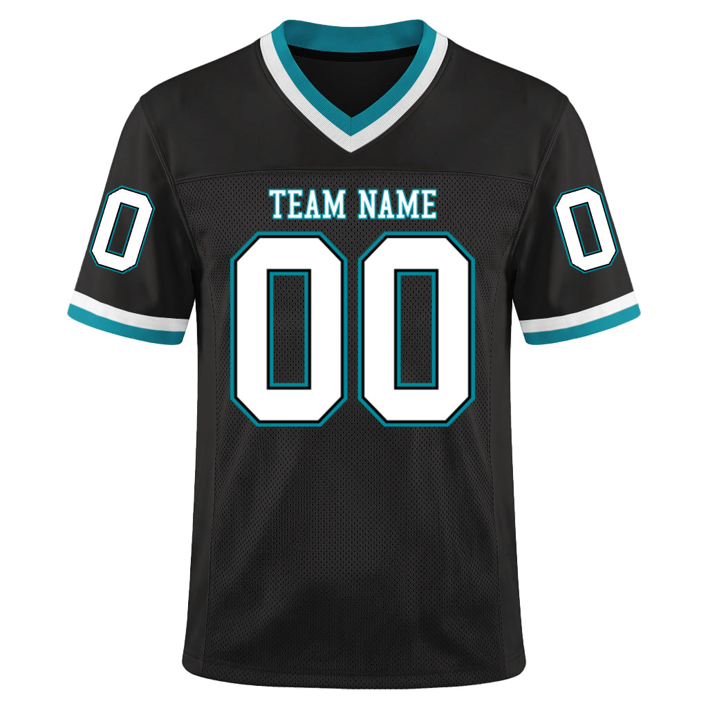 Custom Black White-Teal Mesh Throwback Mesh Football Jersey