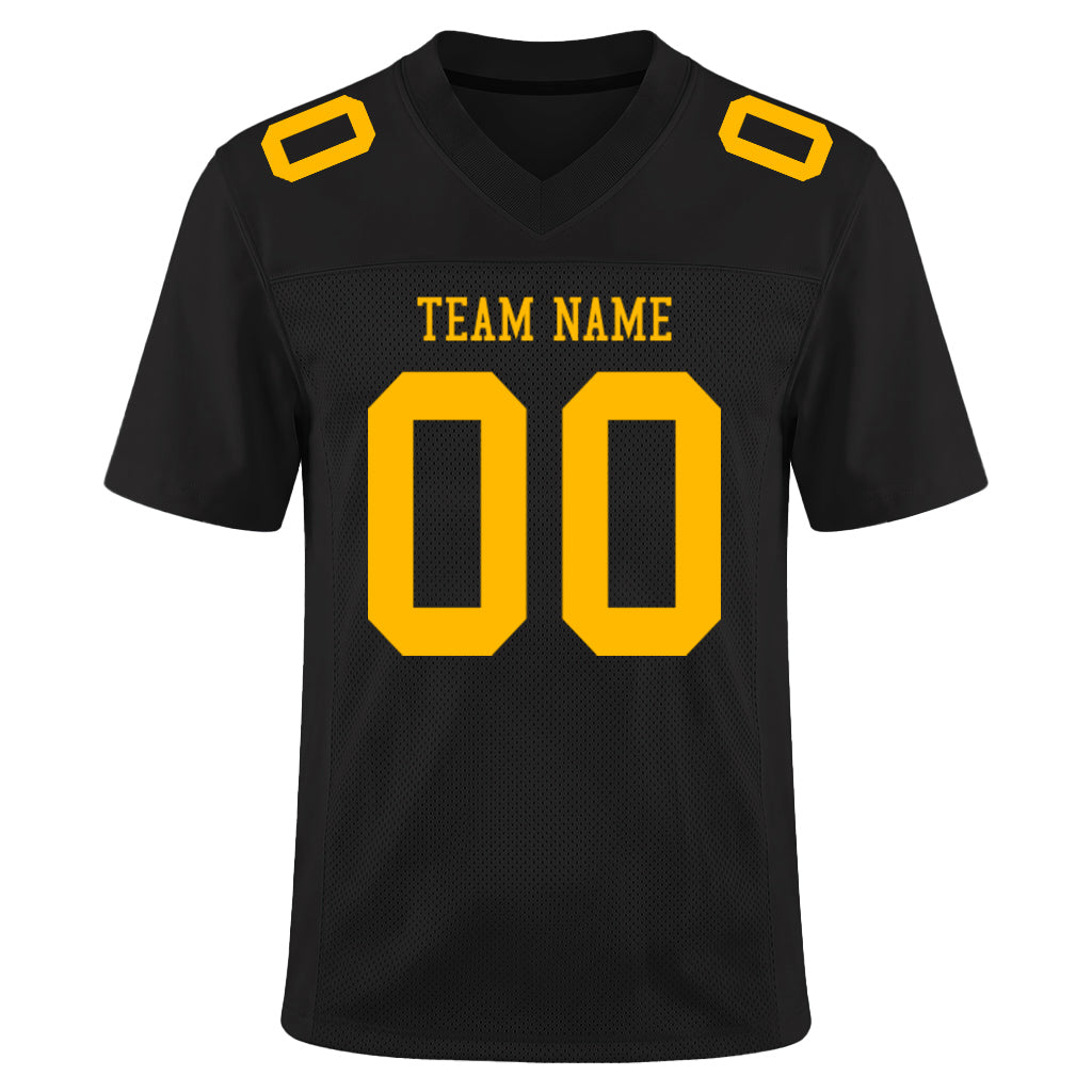 Custom Black Gold Mesh Football Jersey