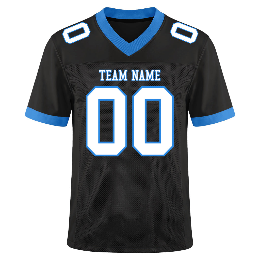 Custom Black White-Electric Blue Mesh Football Jersey