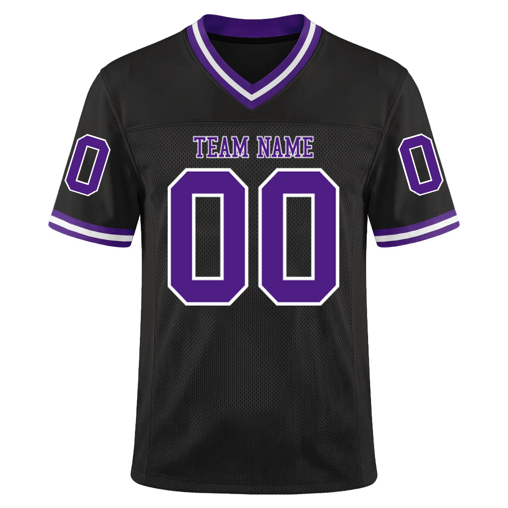 Custom Black Purple-White Mesh Throwback Mesh Football Jersey