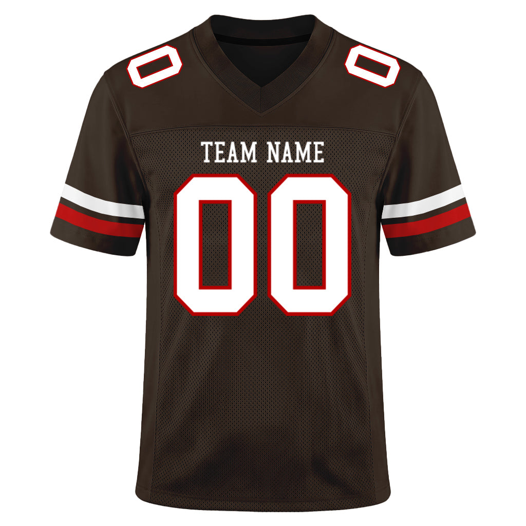 Custom Brown White-Red Mesh Football Jersey