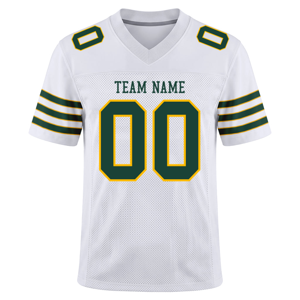 Custom White Green-Gold Mesh Football Jersey