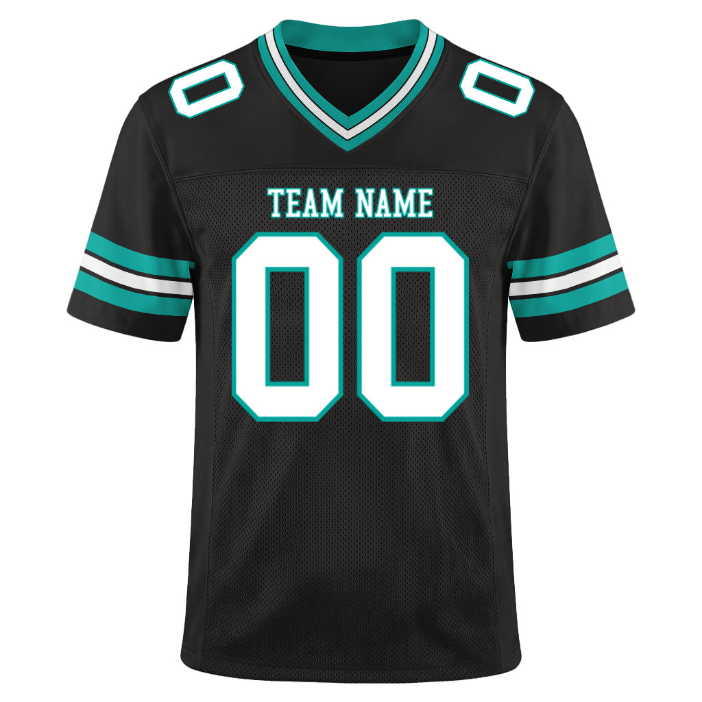 Custom Black White-Aqua Mesh Football Jersey
