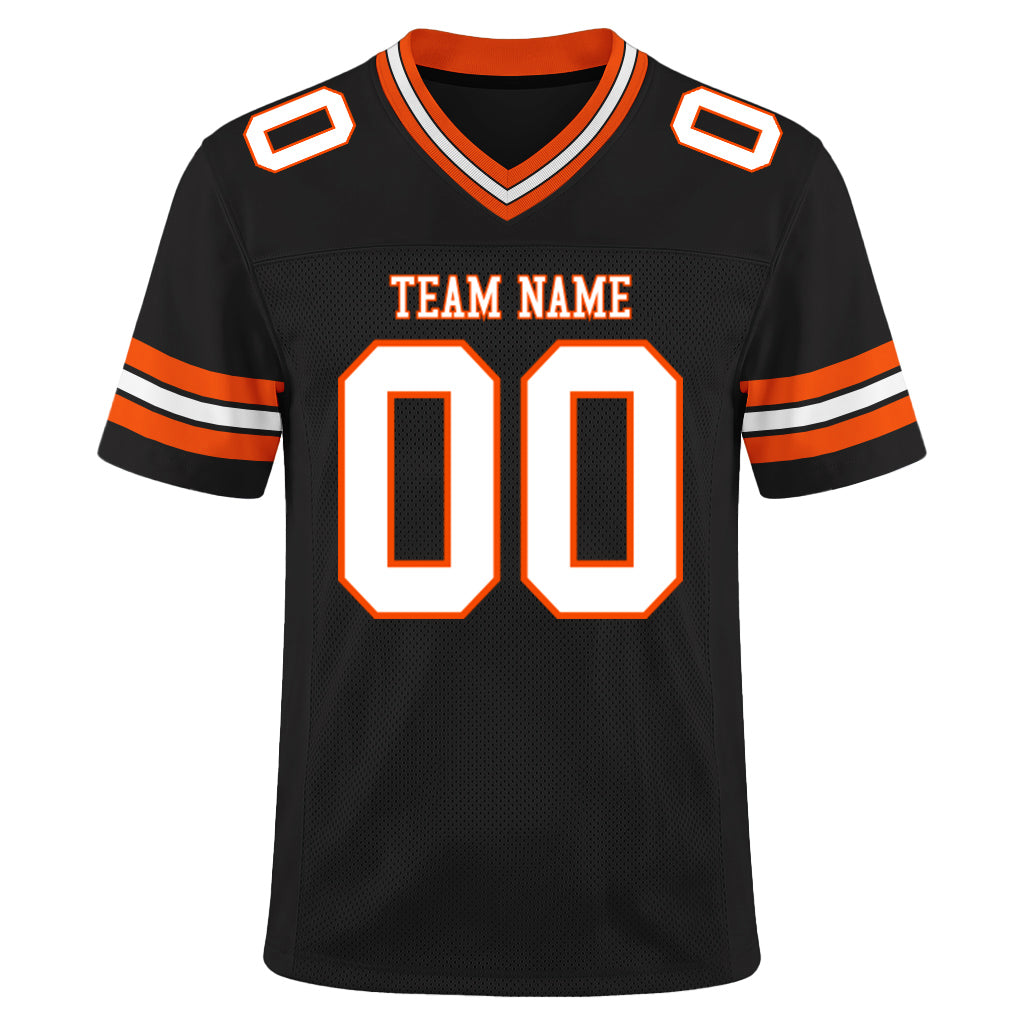 Custom Black White-Orange Mesh Football Jersey