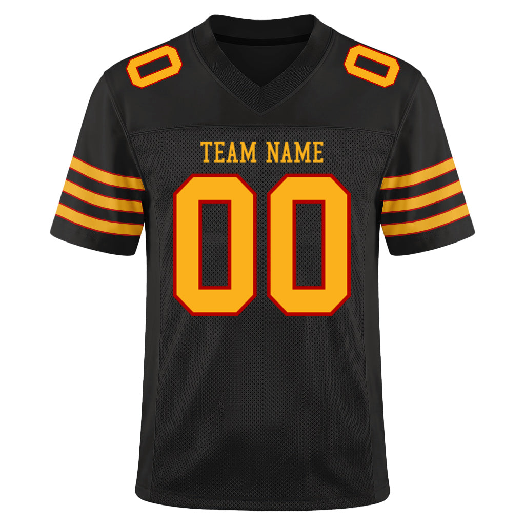 Custom Black Gold-Scarlet Custom Name Mesh Football Jersey