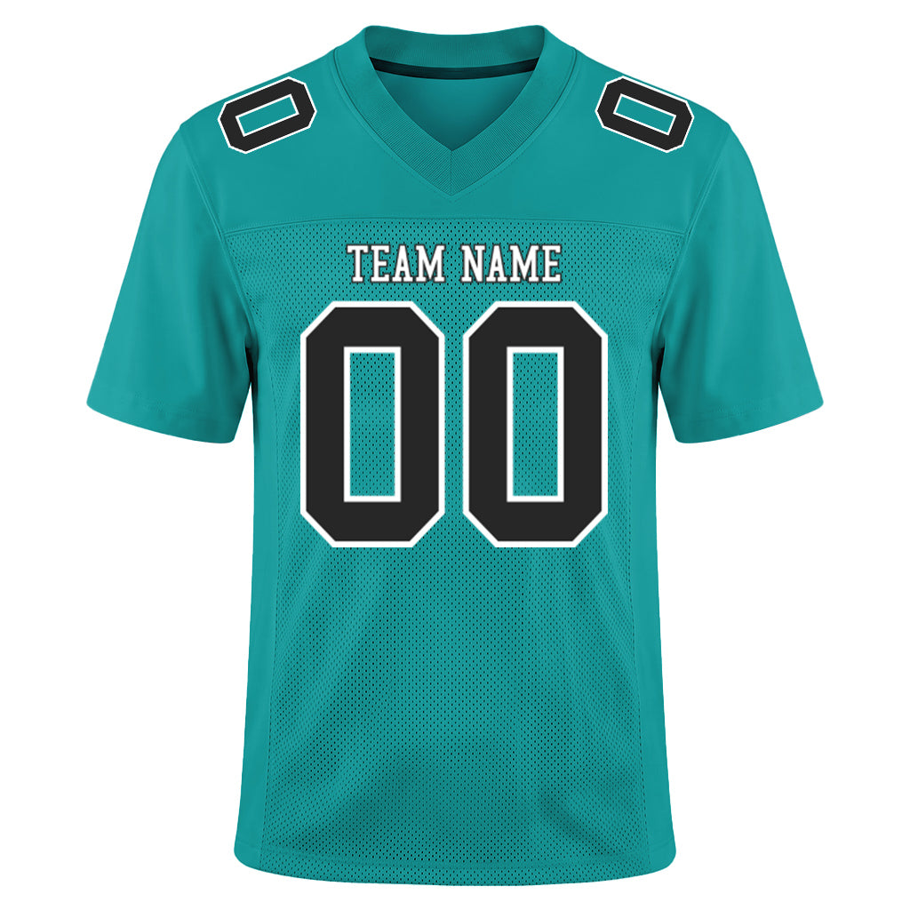 Custom Aqua Black-White Football Jersey