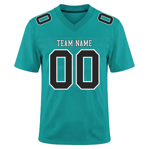 Custom Aqua Black-White Football Jersey