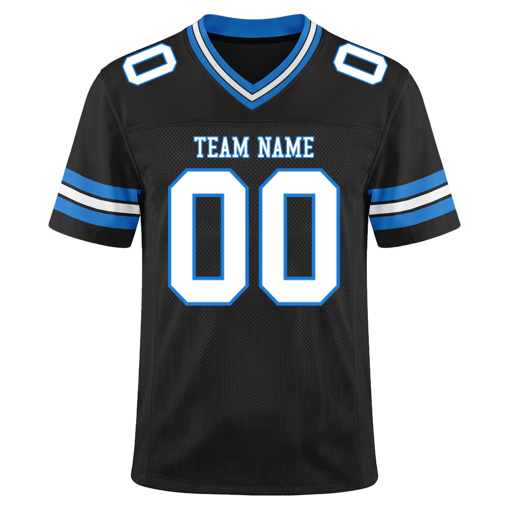 Custom Black White-Electric Blue Mesh Football Jersey