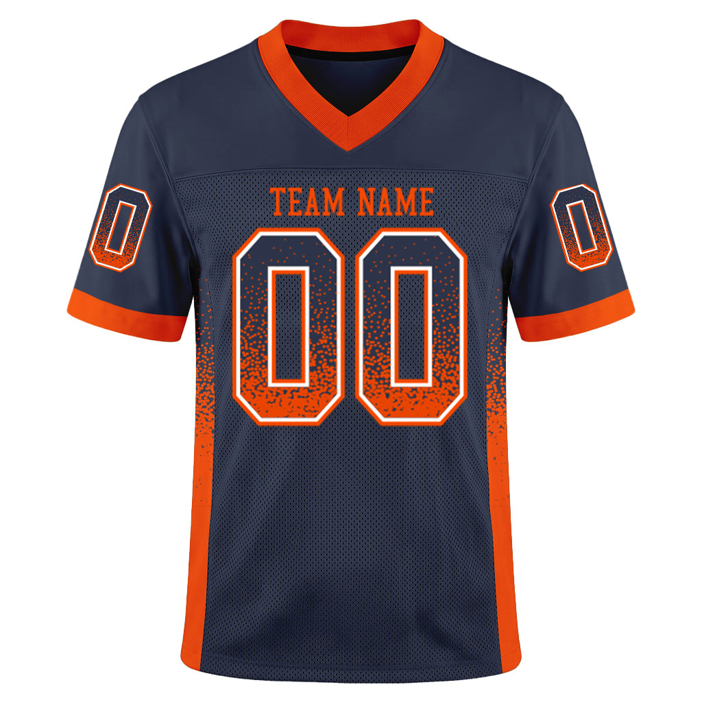 Custom Navy Orange-White Drift Fashion Mesh Football Jersey