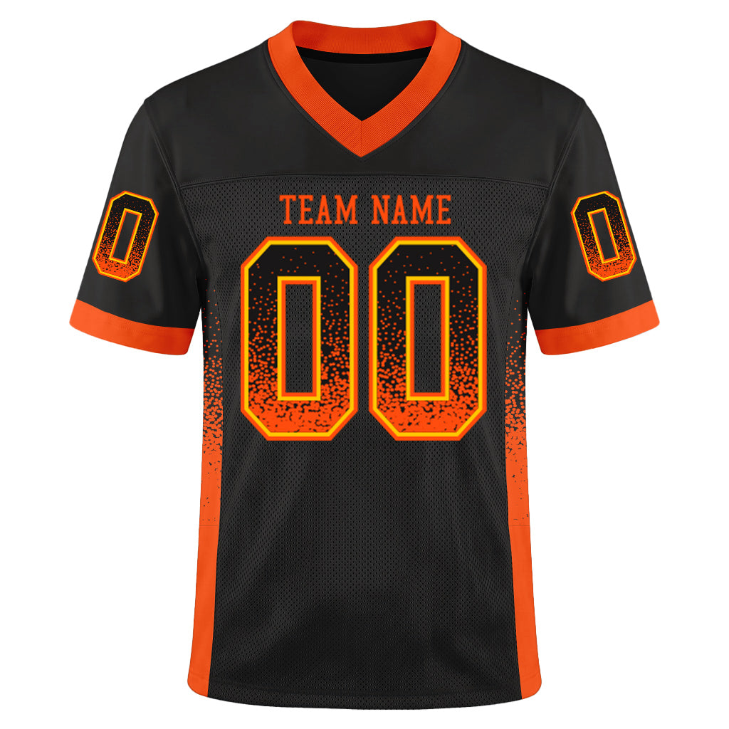 Custom Black Orange-Yellow Mesh Drift Fashion Mesh Football Jersey