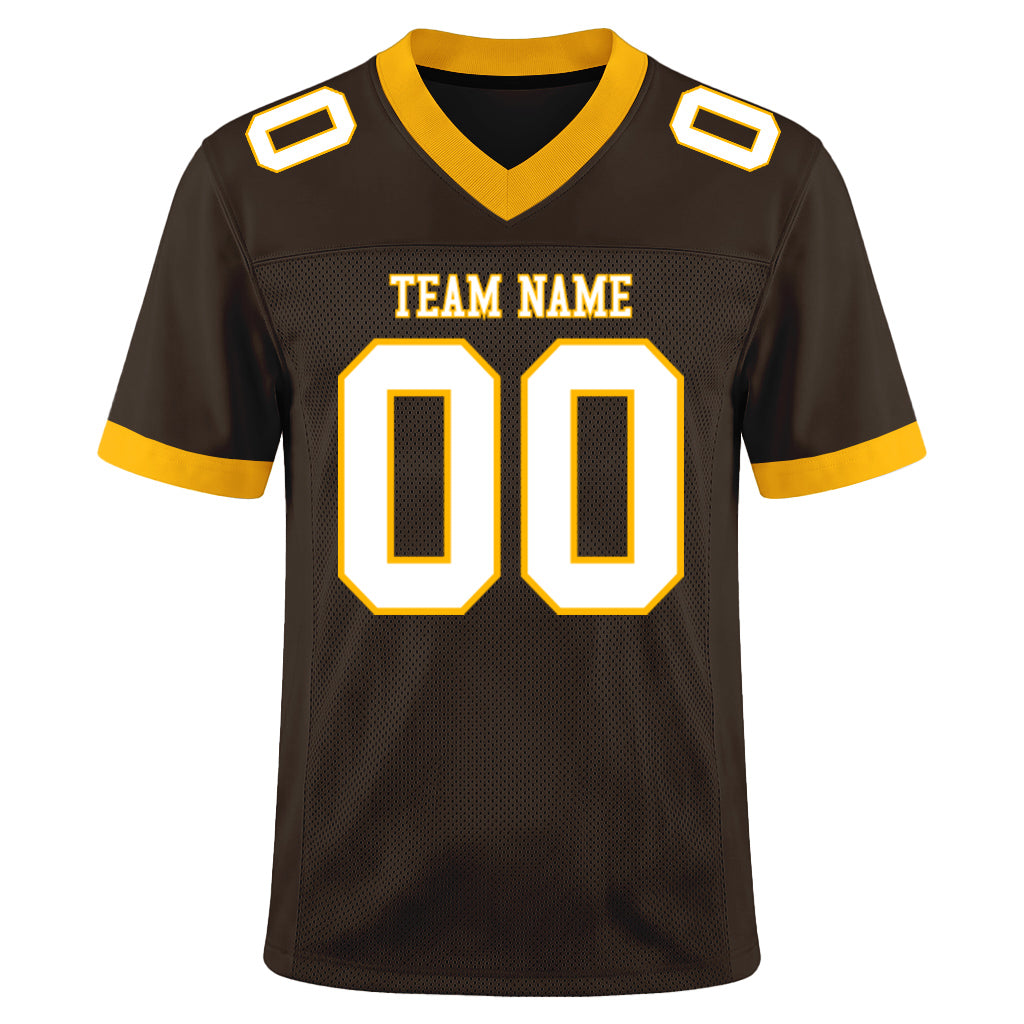 Custom Brown White-Gold Mesh Football Jersey