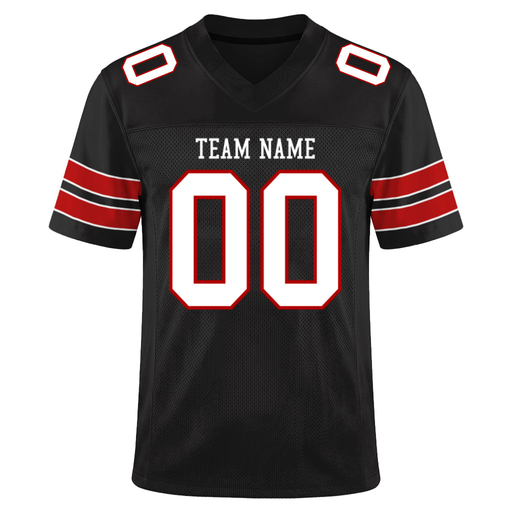 Custom Black White-Red Mesh Football Jersey