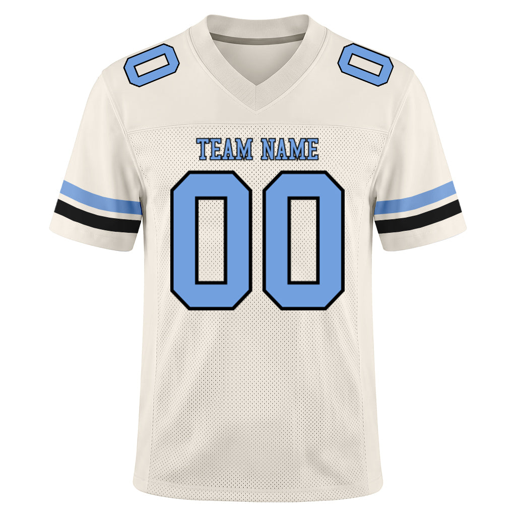Custom Cream Light Blue-Steel Gray Mesh Football Jersey