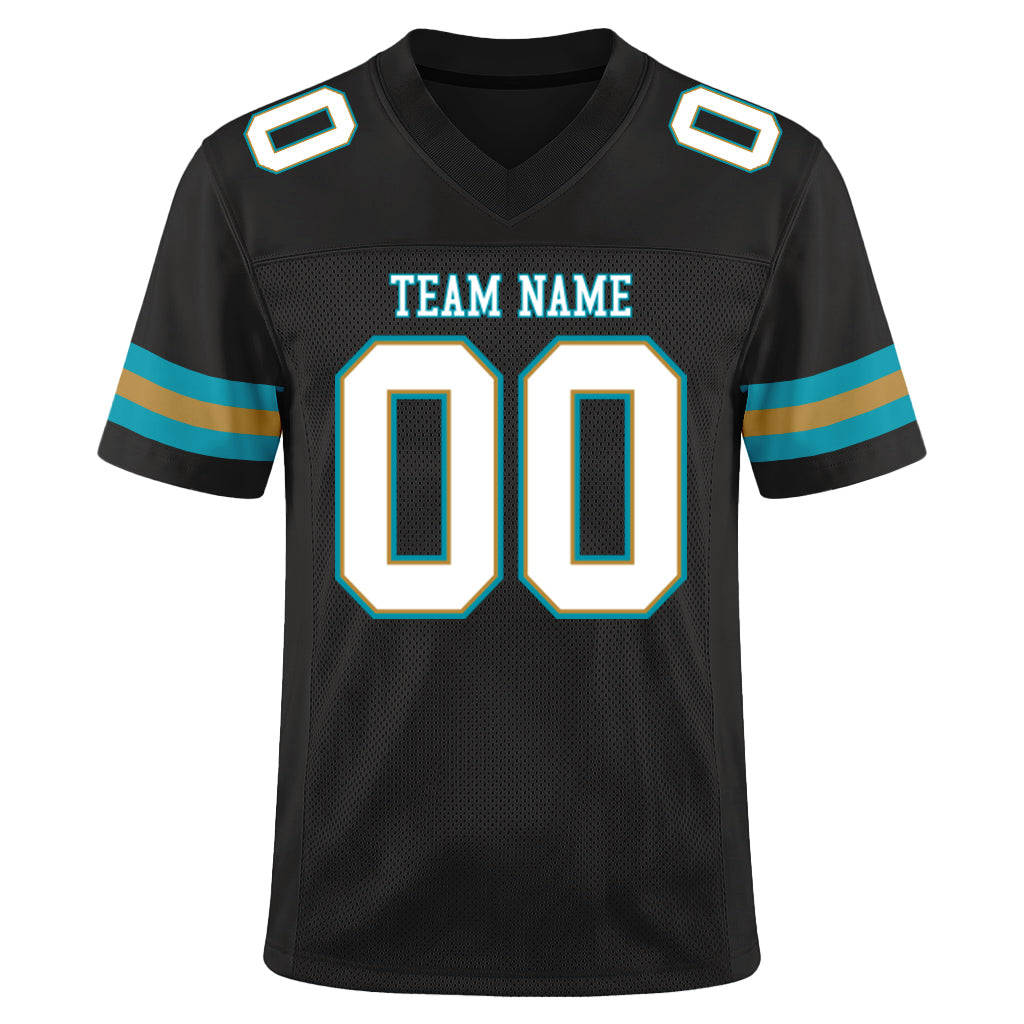 Custom Black White-Teal Mesh Football Jersey