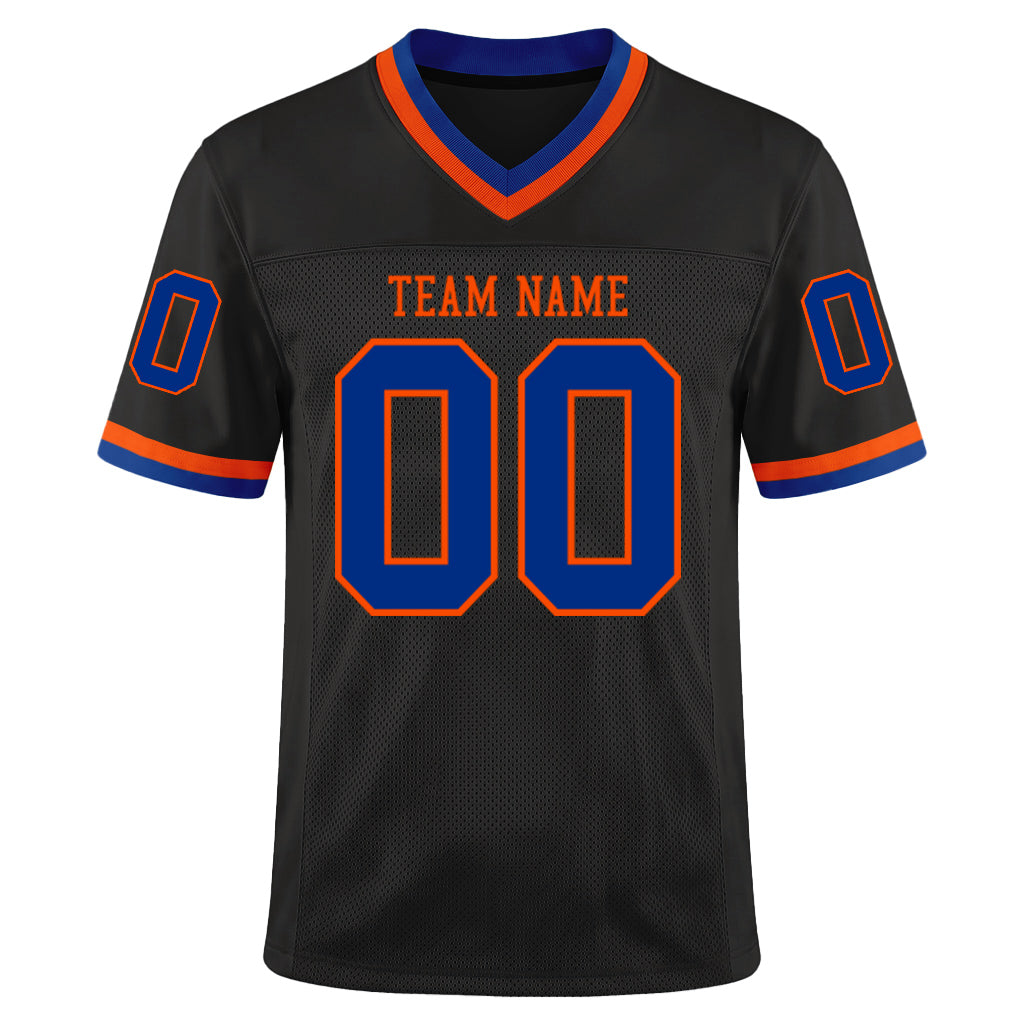 Custom Black Royal-Orange Mesh Throwback Mesh Football Jersey