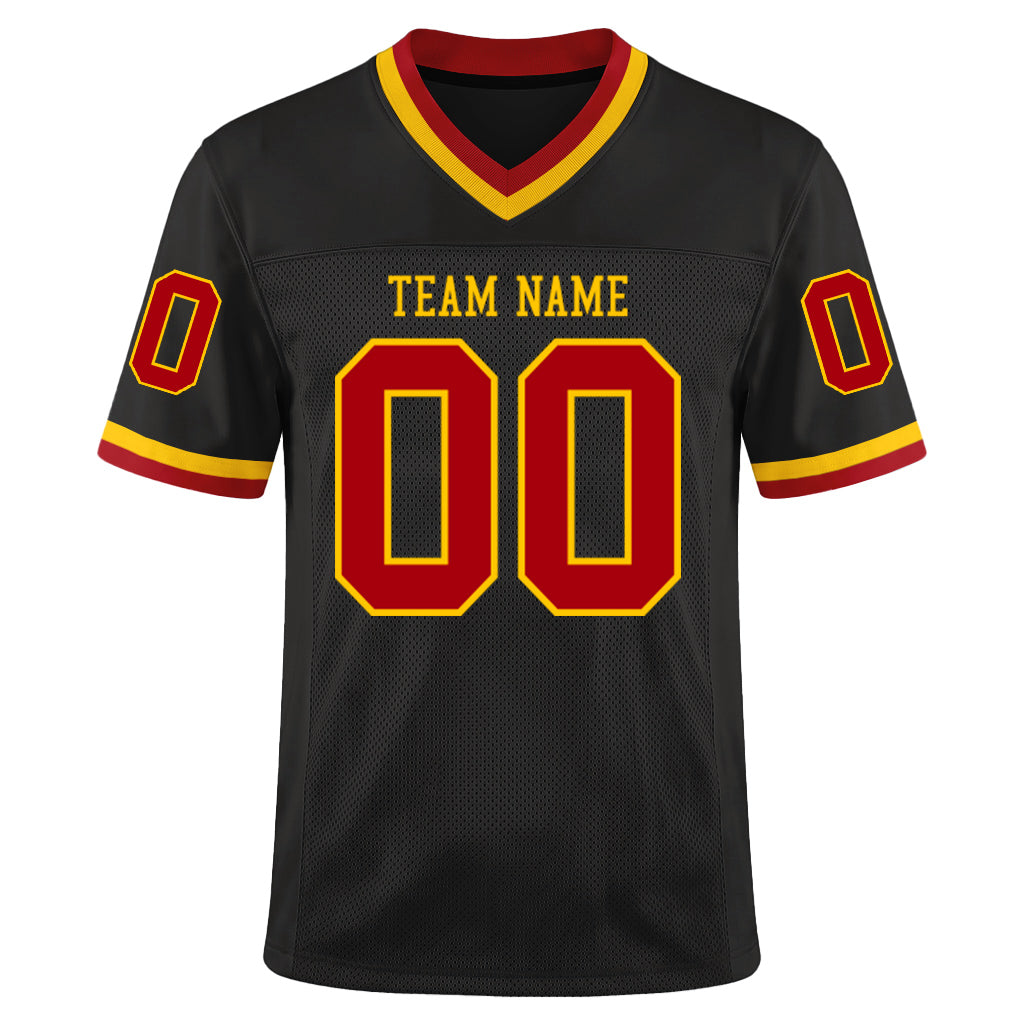 Custom Black Red-Gold Mesh Throwback Mesh Football Jersey