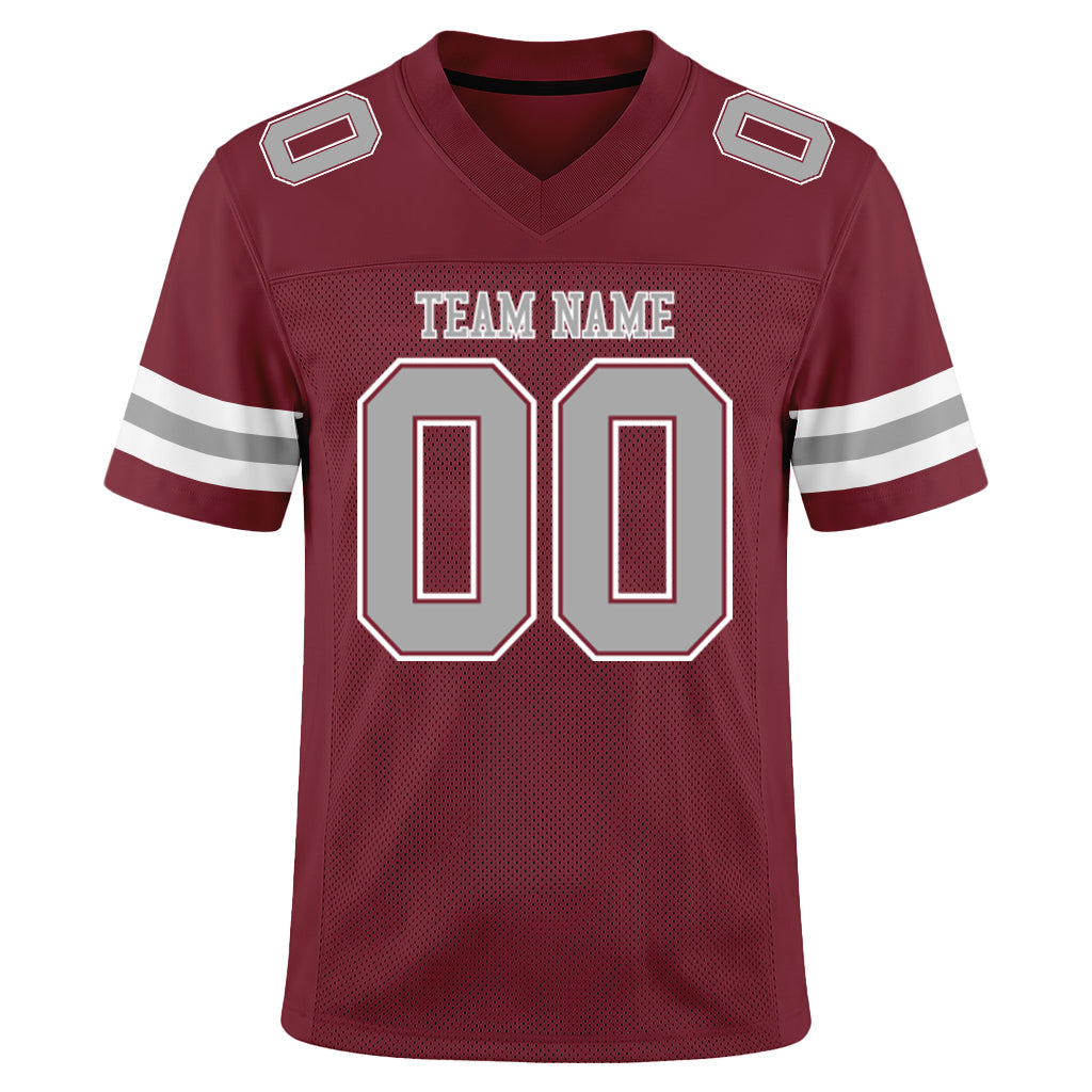 Custom Burgundy Gray-White Football Jersey