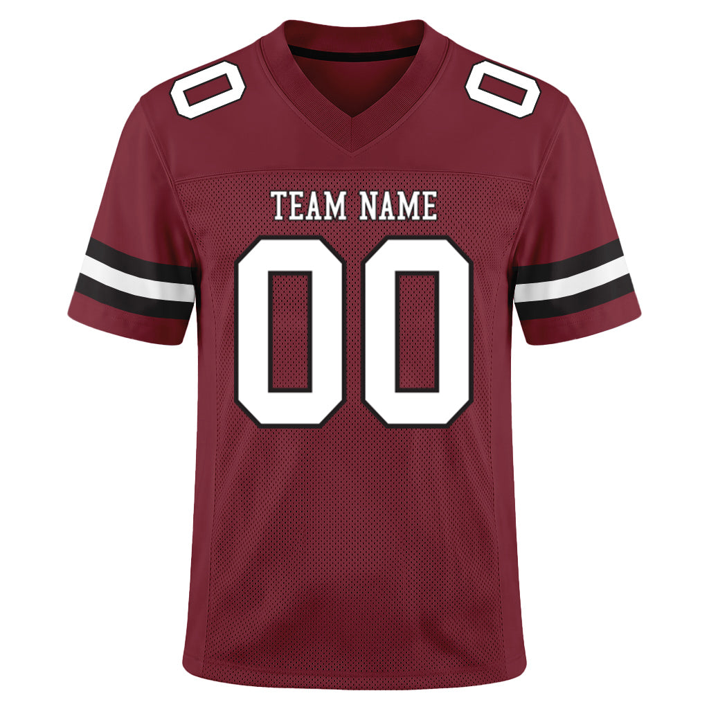 Custom Burgundy White-Black Mesh Football Jersey