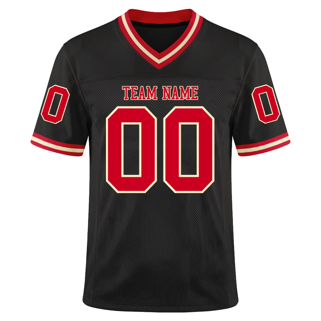 Custom Black Red-Cream Mesh Throwback Mesh Football Jersey