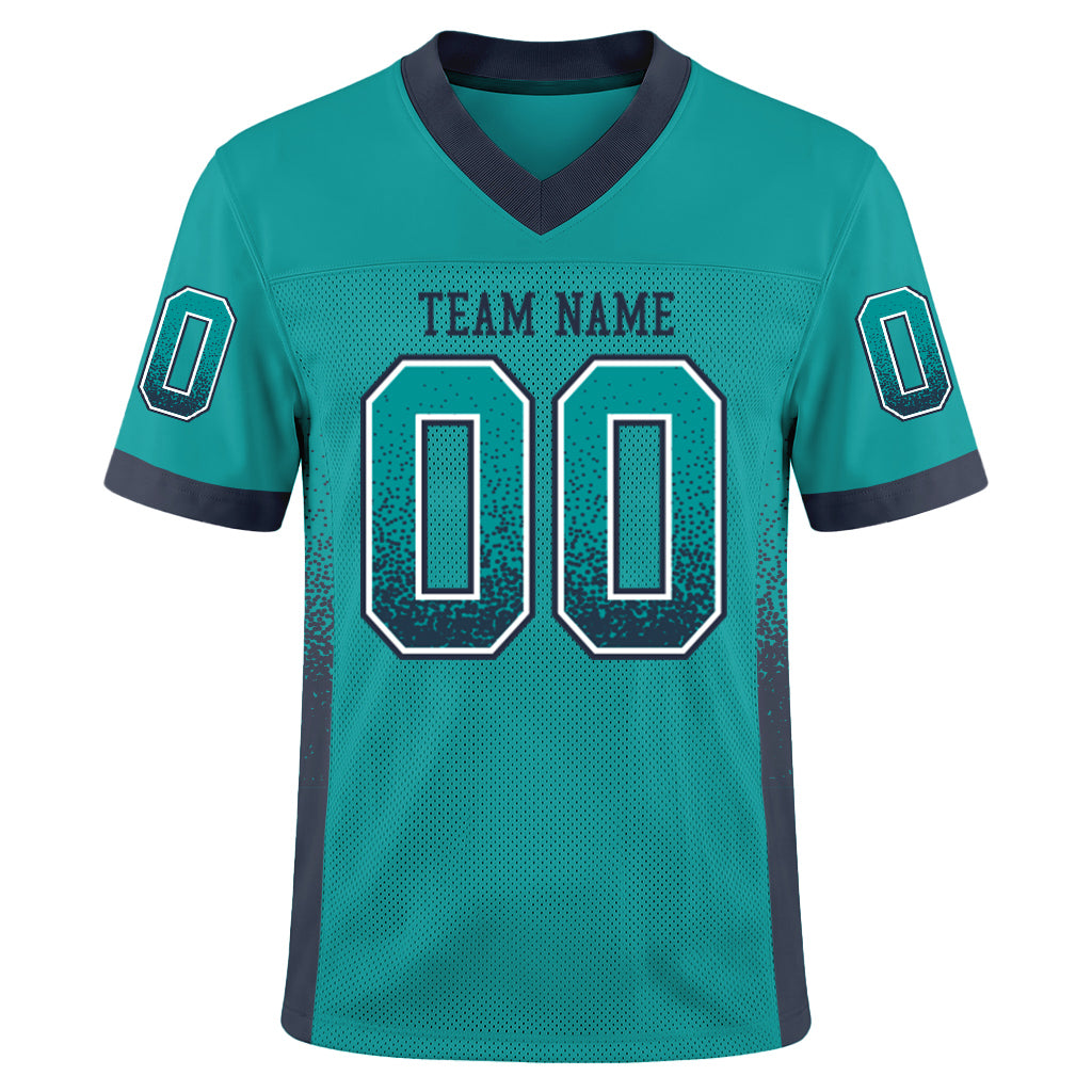 Custom Aqua Navy-White Mesh Drift Fashion Football Jersey