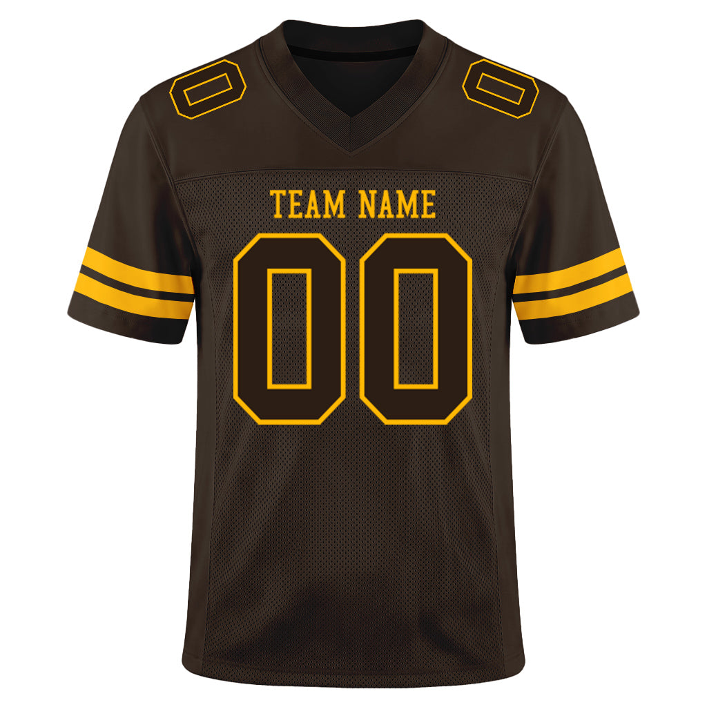 Custom Brown Brown-Gold Mesh Football Jersey