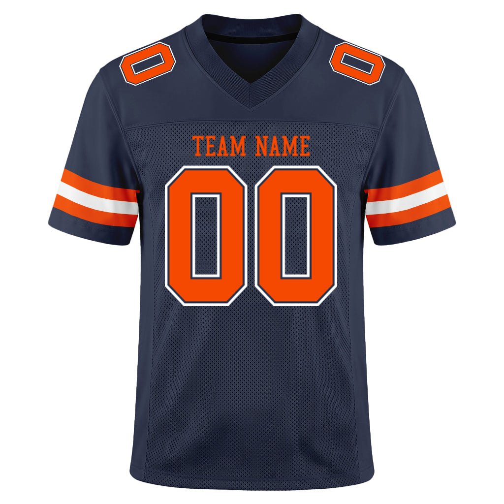 Custom Navy Orange-White Mesh Football Jersey