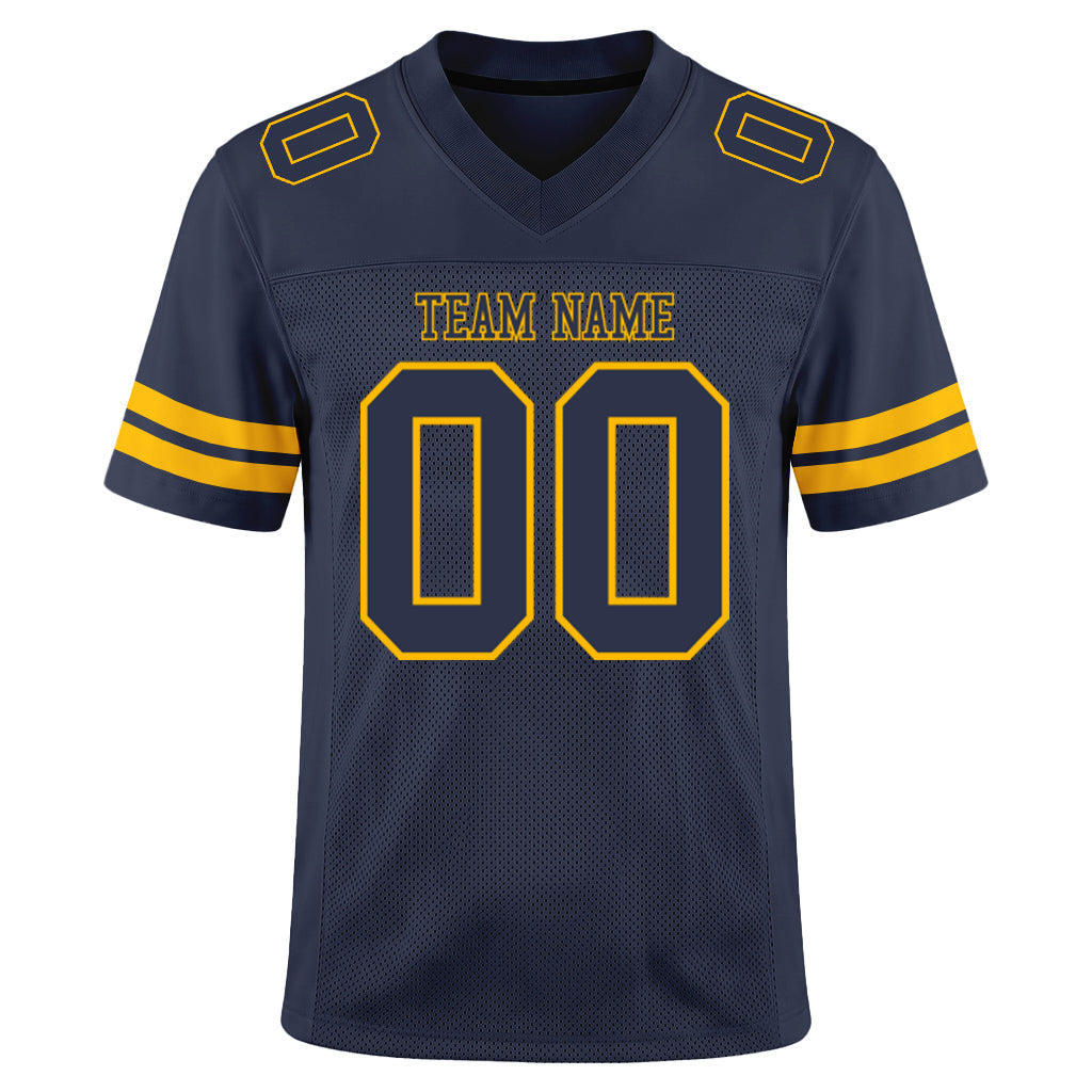 Custom Navy White-Orange Mesh Football Jersey