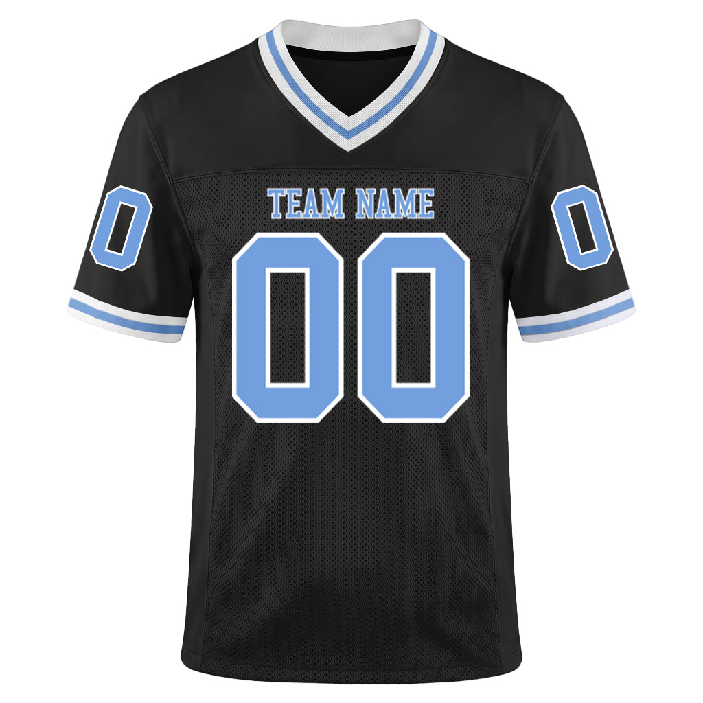 Custom Black Light Blue-White Mesh Throwback Mesh Football Jersey