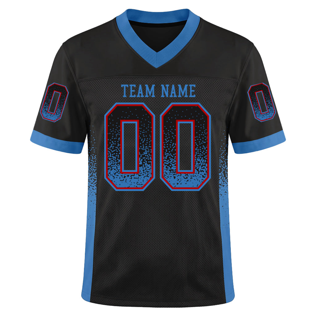 Custom Black Powder Blue-Red Mesh Drift Fashion Mesh Football Jersey