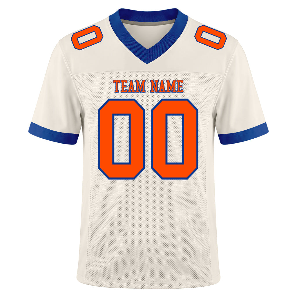 Custom Cream Orange-Royal Mesh Football Jersey